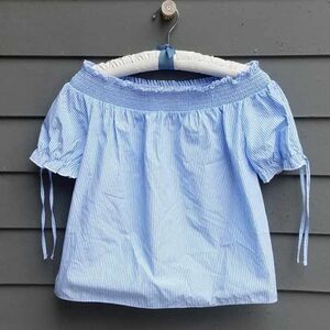 Primark Blue White Strip Off the Shoulder Blouse size 8